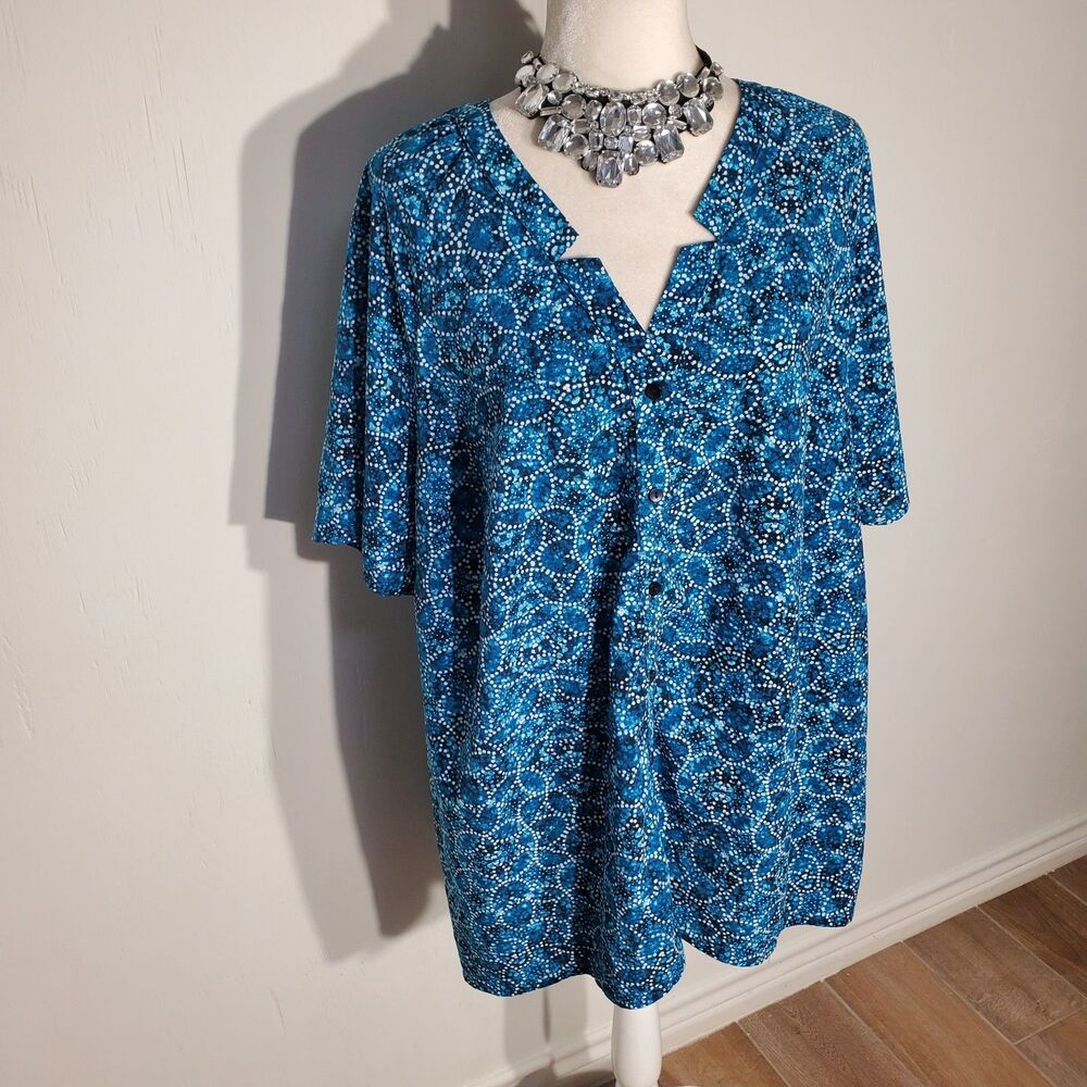 CATHERINES TUNIC BLUE SHORT SLEEVE POLY/SPANDEX SIZE 1X